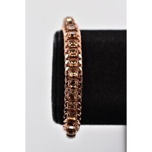 Henri Bendel Rose Gold Chain Crystal Bracelet Champagne Rhinestone Signed BinO
